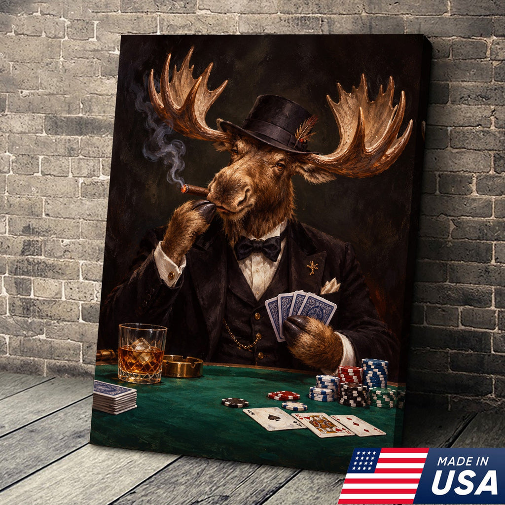 Gentleman Moose Poker Canvas