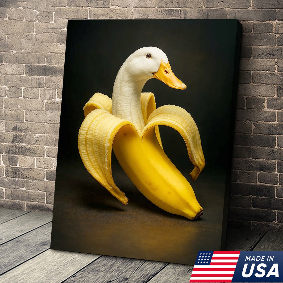 Banana Duck Canvas Wall Art, Surreal Fruit Animal Print, Funny Kitchen & Bathroom Decor