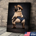 Funny Pug Canvas – Cowboy Dog Wall Art – Western Humor Decor