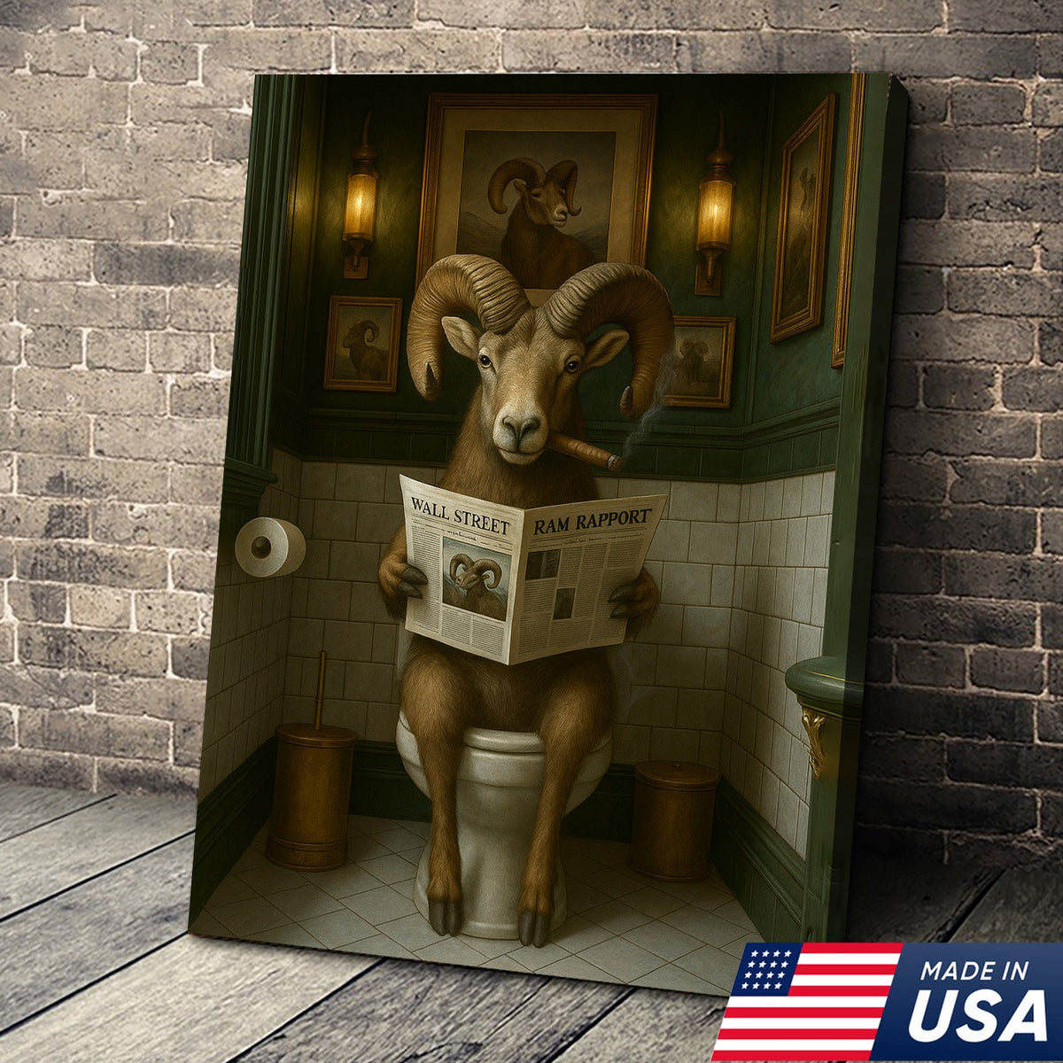 Mountain Goat Toilet Humor Canvas – Funny Hunting Bathroom Wall Art for Hunters
