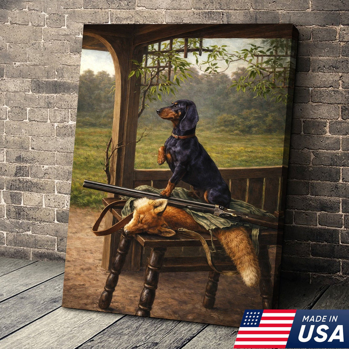 Hunting Dog and Fox Wall Art, Vintage Dachshund Hunter Canvas