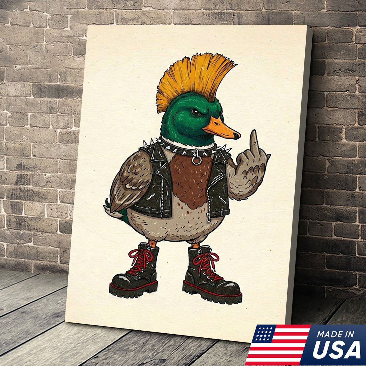 Funny Punk Duck Wall Art, Rebel Duck Canvas, Fukin' Finger Duck Art