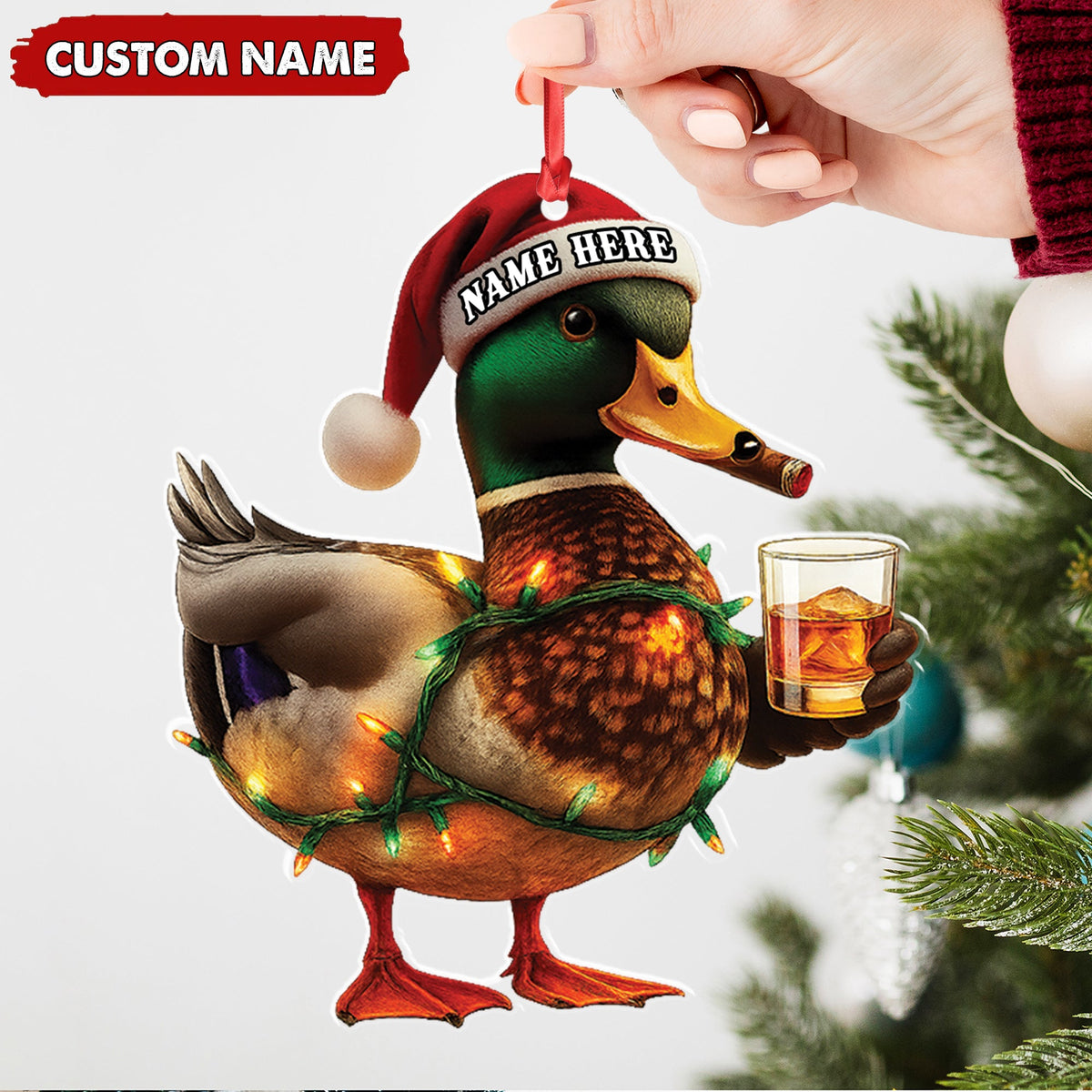 Personalized Funny Duck Smoking Acrylic Christmas Ornament – Custom Name Drinking Gift For Hunters
