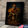 Funny Deer Hunting Canvas Wall Art – Skeleton Hunter with Rifle, Rustic Lodge Decor