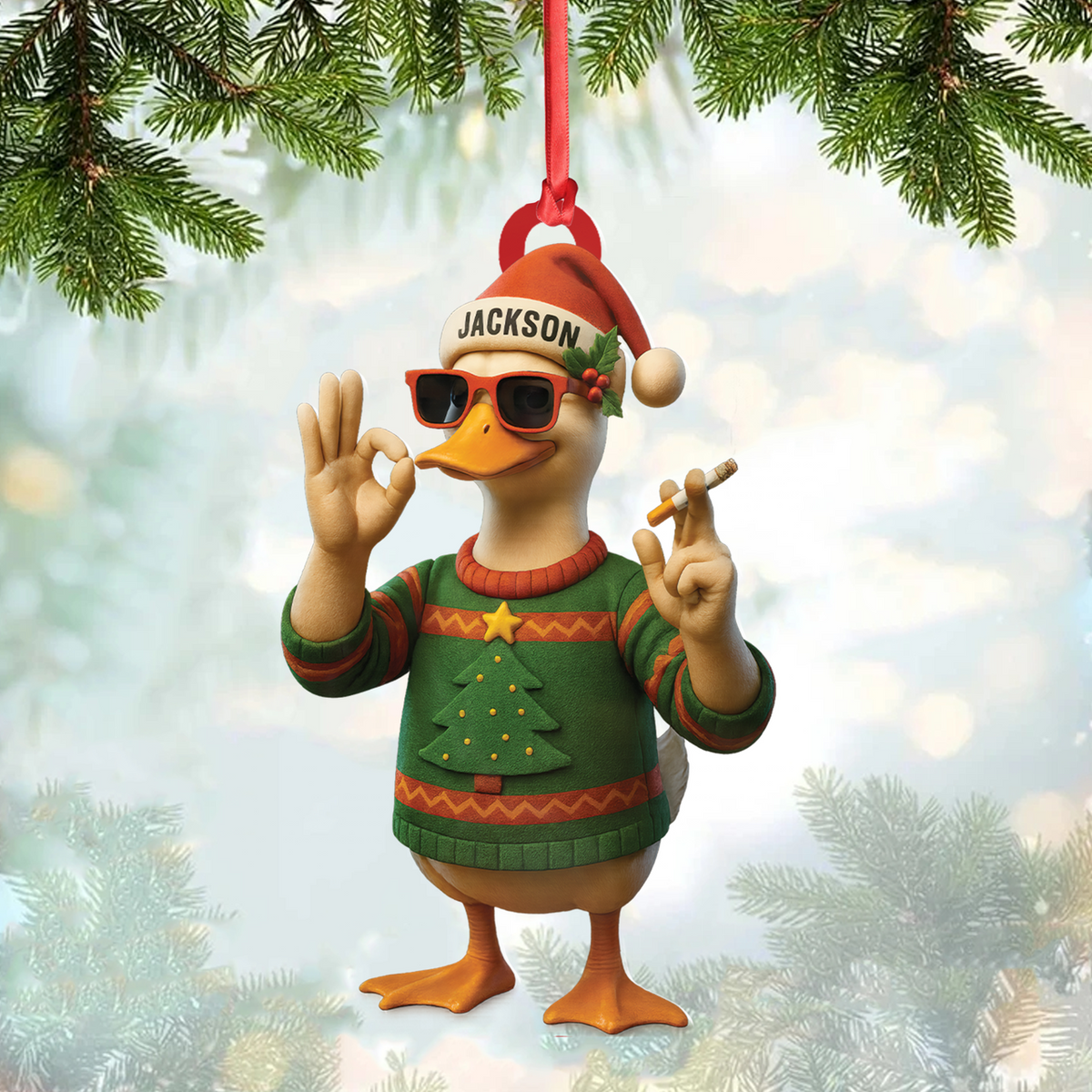 Personalized Funny Cool Duck Acrylic Christmas Ornament – Custom Name Xmas Decor, Unique Holiday Ornament for Hunter or Friend