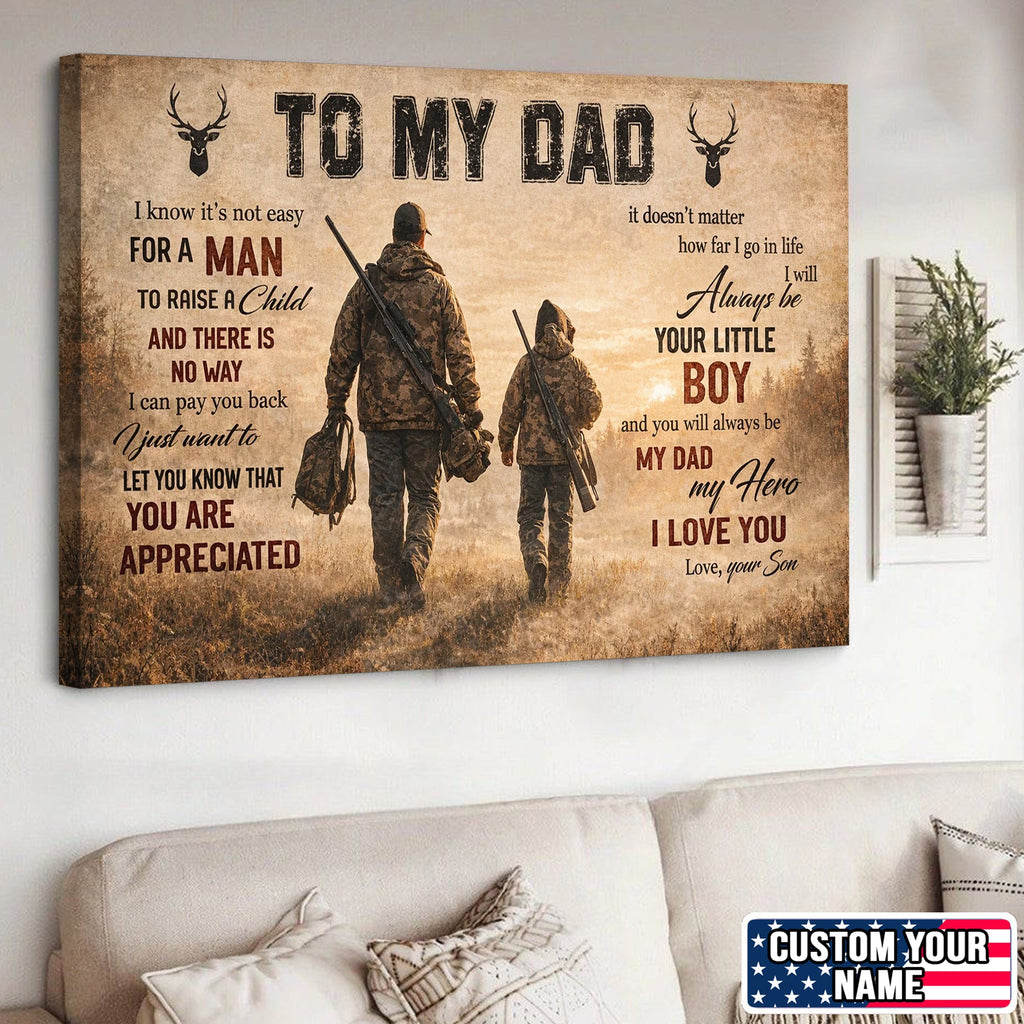 To My Dad Hunting Canvas Print, Father and Son Deer Hunting Wall Art Personalized Gift
