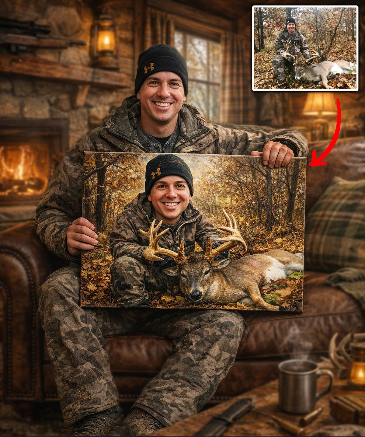 Personalized Hunter Photo Canvas Wall Art, Custom Deer Trophy Portrait from Your Picture
