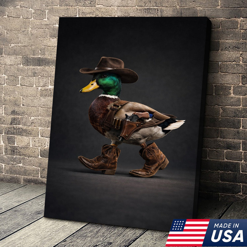 Funny Western Duck Canvas – Cowboy Duck Wall Art – Hunting Decor