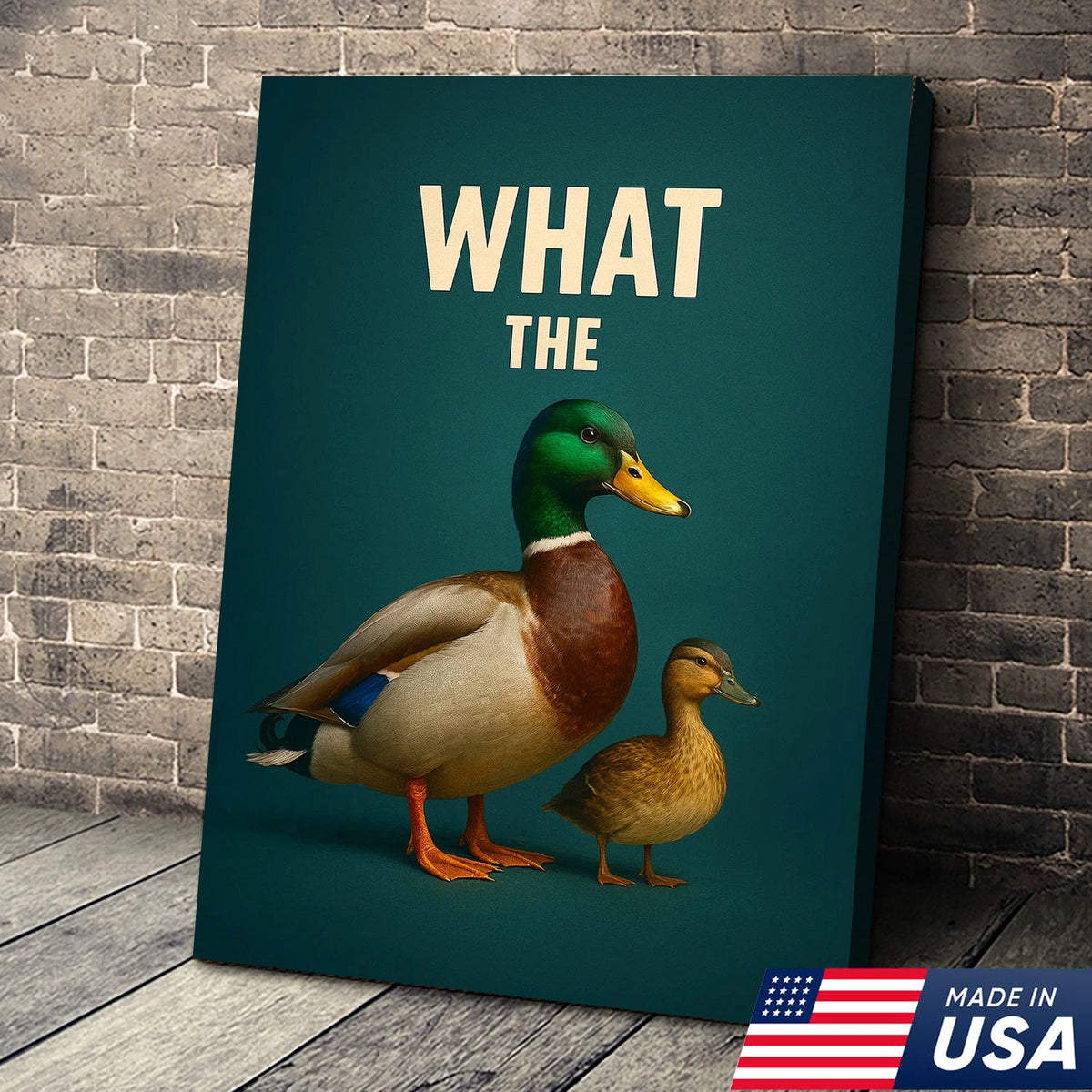 Hilarious Duck Wall Art – Quirky Mallard Canvas Print – Unique Rustic Lodge Bathroom Decor