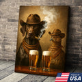 Funny Dog & Grouse Beer Canvas Wall Art – Rustic Cowboy Bar Decor Gift for Hunters & Outdoorsmen