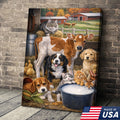Farm Animals Canvas Wall Art – Cute Barn Animal Painting Cow Dog Cat Farm Decor