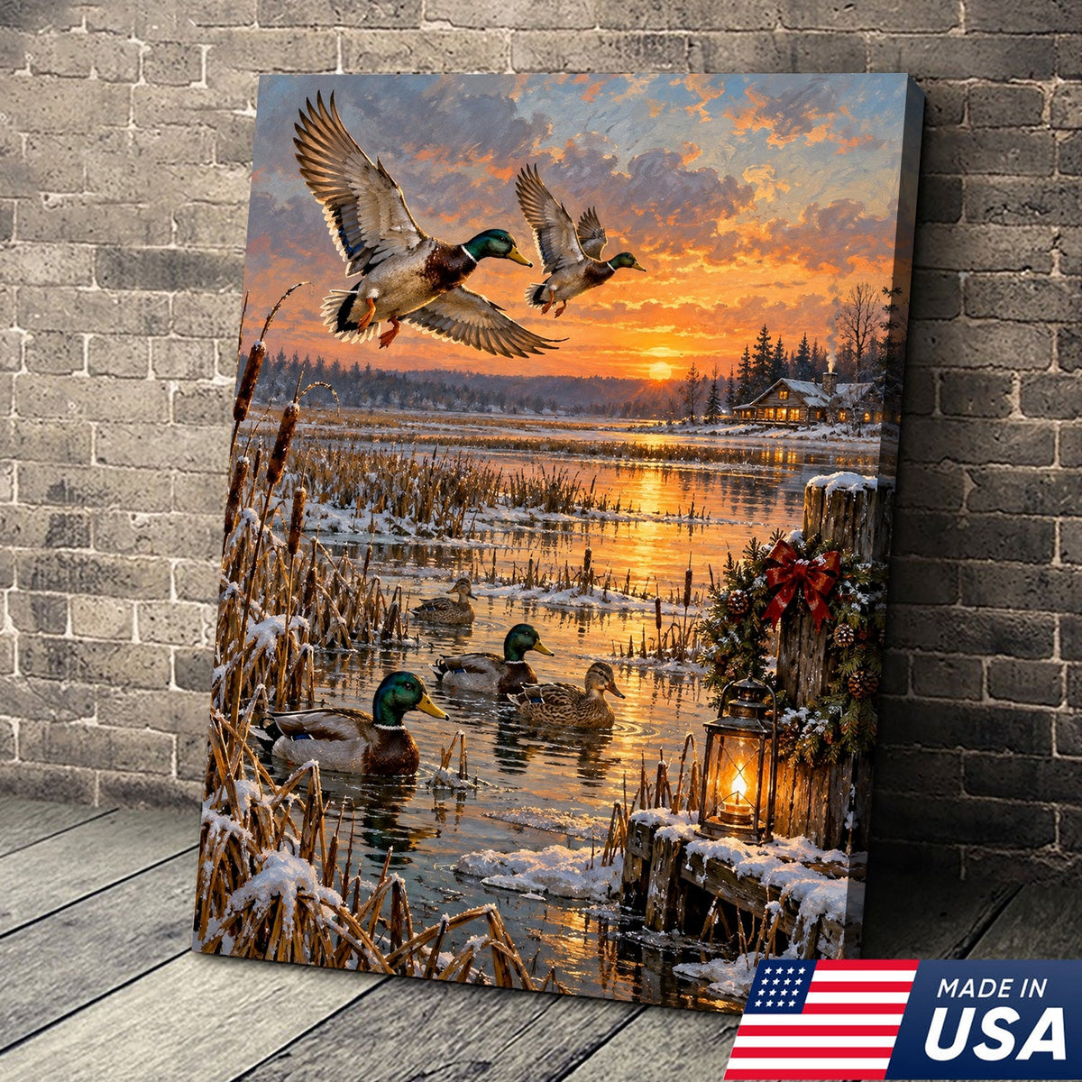 Christmas Mallard Sunset Canvas