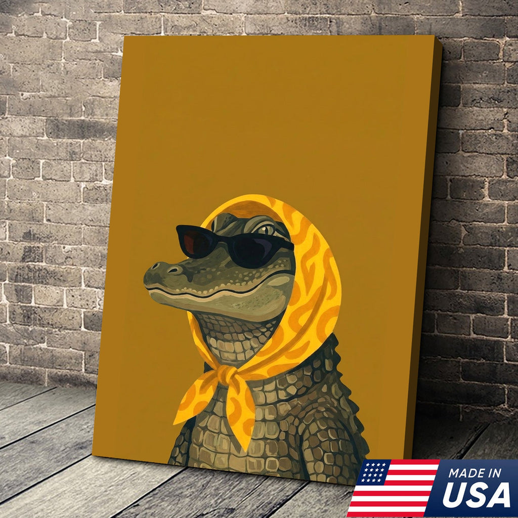 Funny Alligator Wall Art, Cool Crocodile Canvas, Sunglasses Animal Art