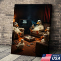 Gaming Ducks Retro Scene Canvas – Dark Humor Surreal Wall Art for Man Cave Decor
