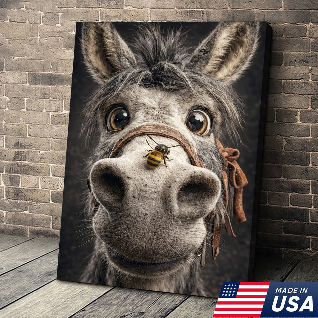 Funny Donkey Canvas Wall Art – Curious Donkey Portrait Farm Animal Wall Decor