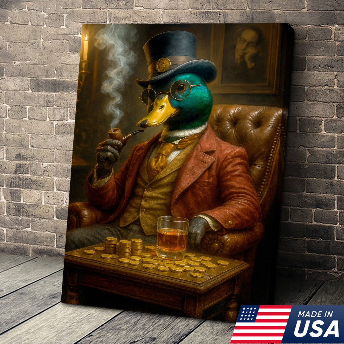 Funny Gentleman Duck Mallard Canvas – Vintage Bar Wall Art Gift for Him, Dad, or Husband