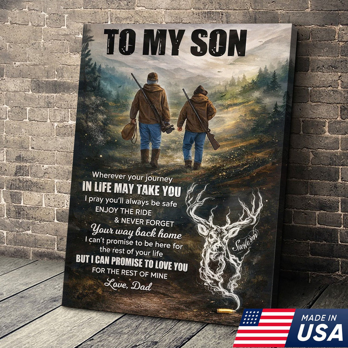 To My Son Hunting Canvas Wall Art, Father and Son Outdoor Journey Artwork