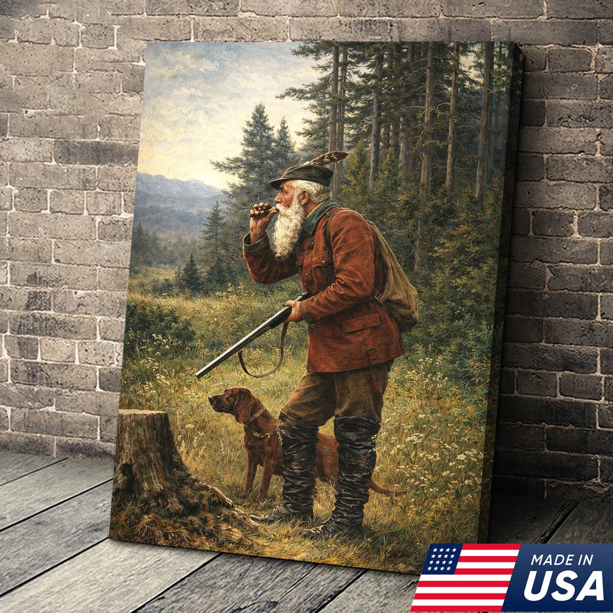 Vintage Hunter and Dog Wall Art, Classic Hunting Scene Canvas