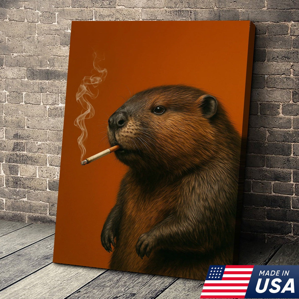 Beaver Canvas Wall Art – Rustic Wildlife Decor – Hunting Cabin Artwork – Woodland Nature Print