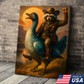 Raccoon Cowboy Riding Goose Canvas – Funny Western Wall Art for Hunters & Animal Lovers