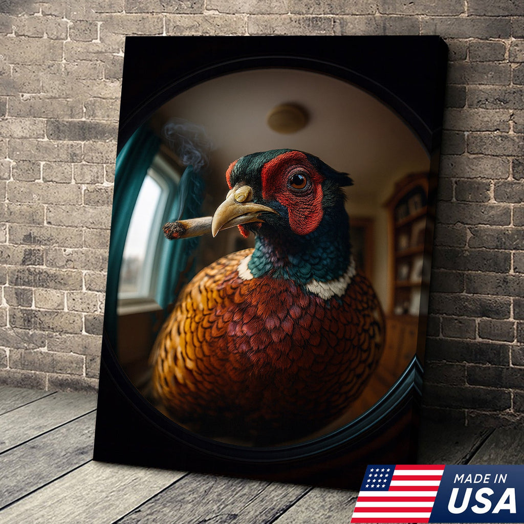 Funny Pheasant Wall Art Smoking Bird Print for Man Cave Decor - Unique Hunting Gift