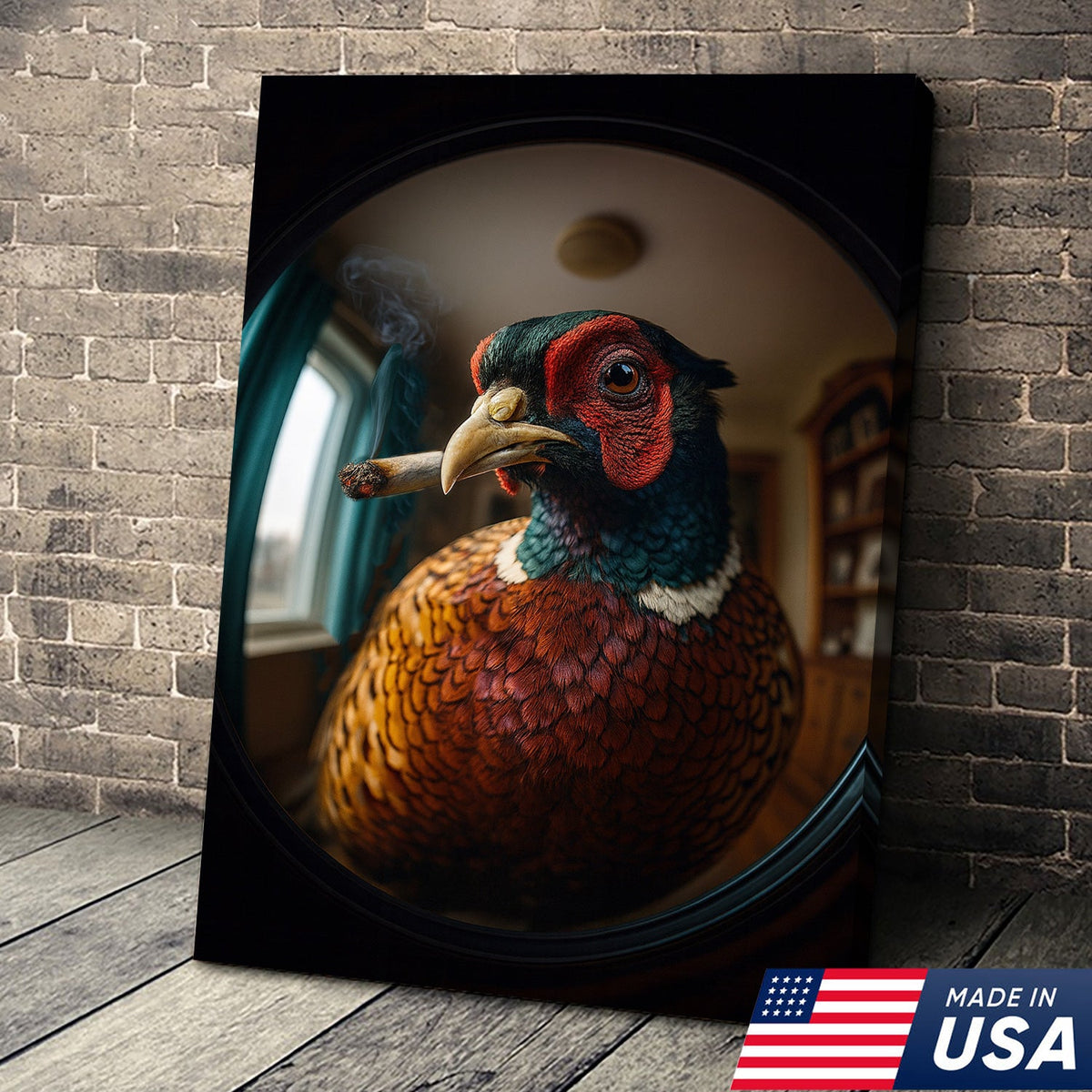Funny Pheasant Wall Art Smoking Bird Print for Man Cave Decor - Unique Hunting Gift