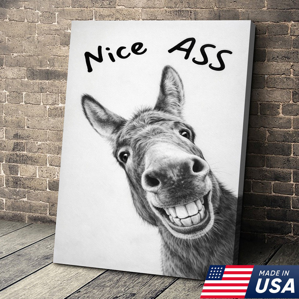 Funny Donkey Bathroom Wall Art, Nice Ass Donkey Canvas