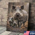 Wild Boar Family Canvas Wall Art – Rustic Forest Wildlife Animal Wall Decor