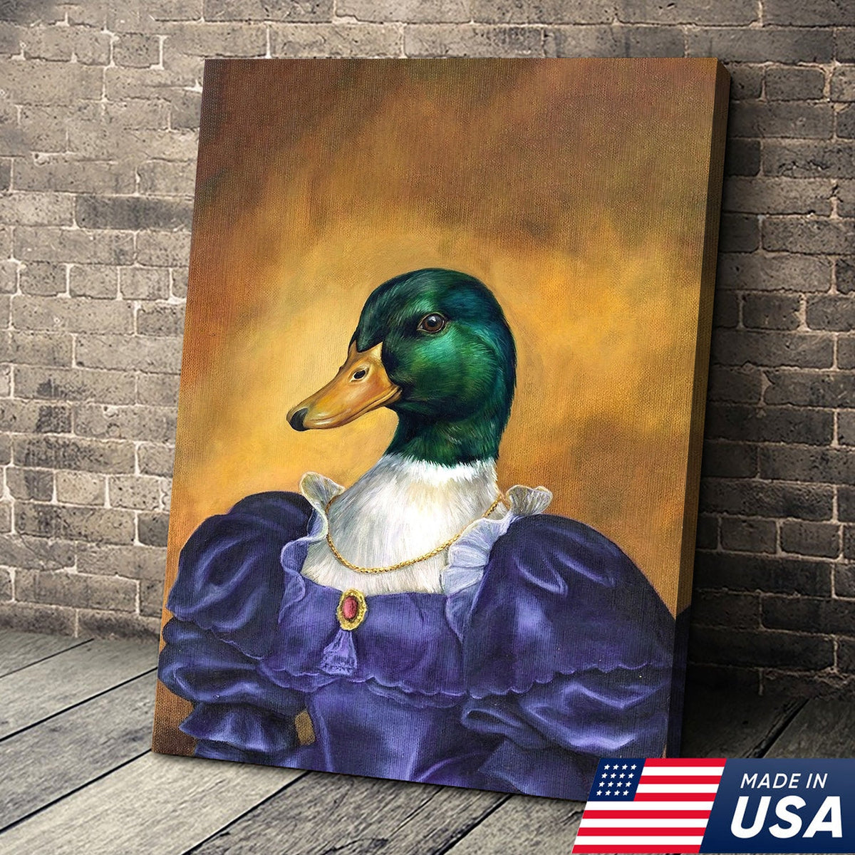 Funny Duck Portrait Wall Art, Victorian Animal Painting, Funny Elegant Decor