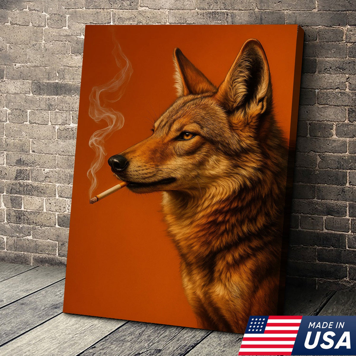 Coyote Canvas Wall Art – Rustic Wildlife Decor – Hunting Cabin Artwork – Mountain Lodge Wall Hanging
