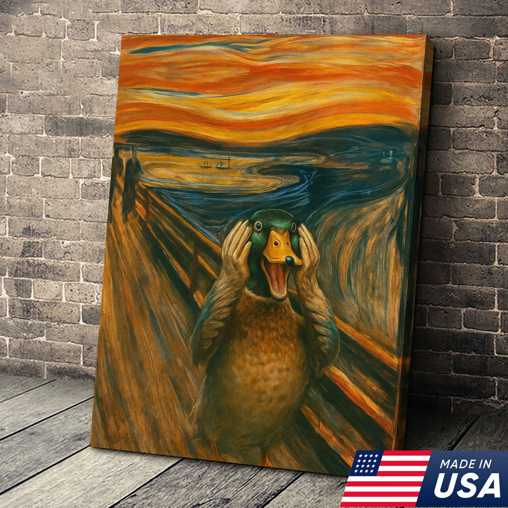 Funny Duck Scream Canvas Wall Art, Parody Edvard Munch Painting Print
