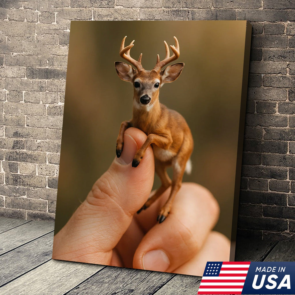 Tiny Deer Canvas Wall Art – Unique Whimsical Wildlife Print – Rustic Cabin and Lodge Decor