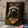 Funny Raccoon Pool Player Canvas – Perfect Gift for Billiards Lovers & Outdoors Men