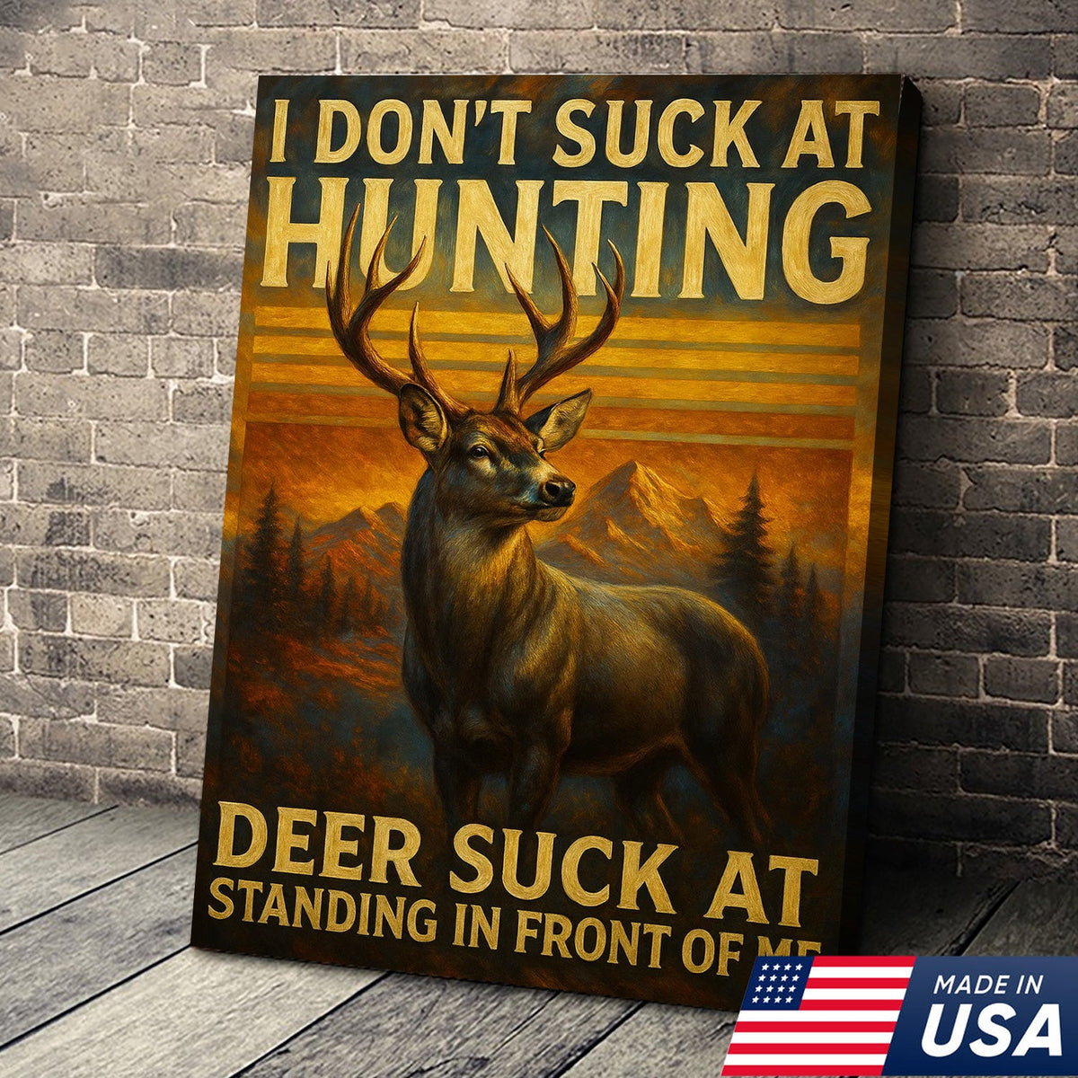 Funny Deer Hunting Canvas Wall Art – Rustic Lodge Decor – Unique Gift for Hunters and Outdoorsmen