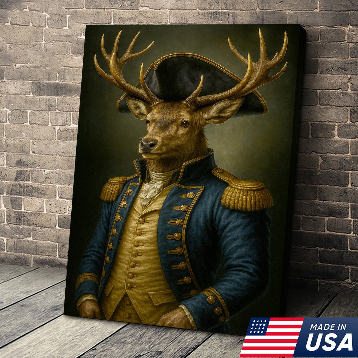 Regal Deer Admiral Wall Art Canvas – Vintage Noble Animal Portrait for Home & Cabin Decor