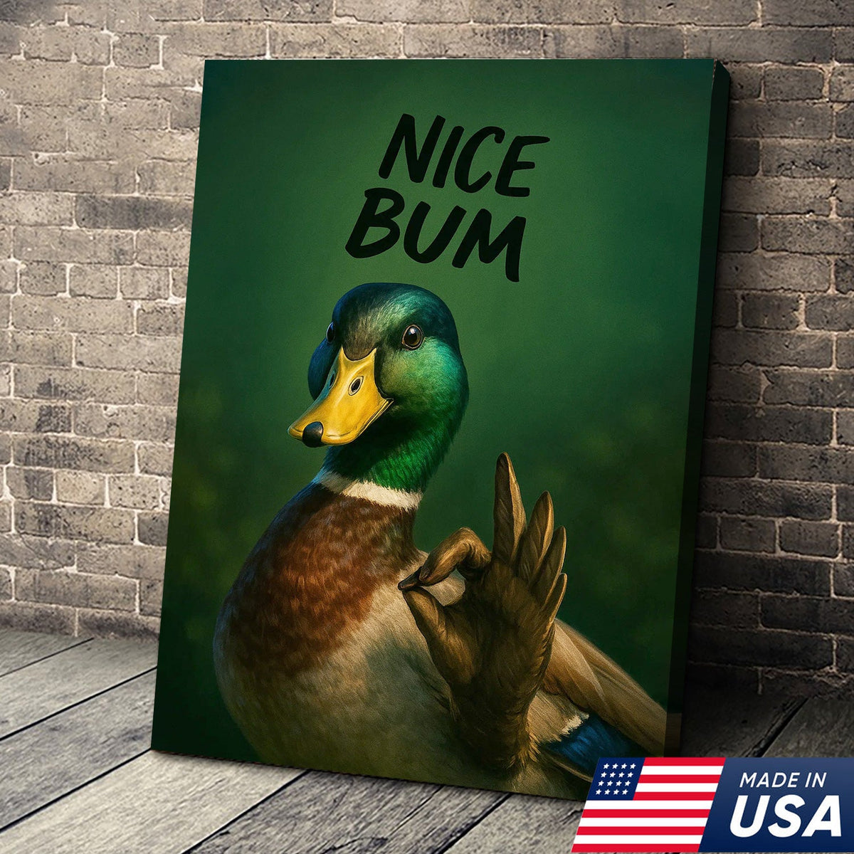 Cheeky Duck Canvas Wall Art – Funny Mallard Humor Print – Playful Rustic Lodge Bathroom Decor