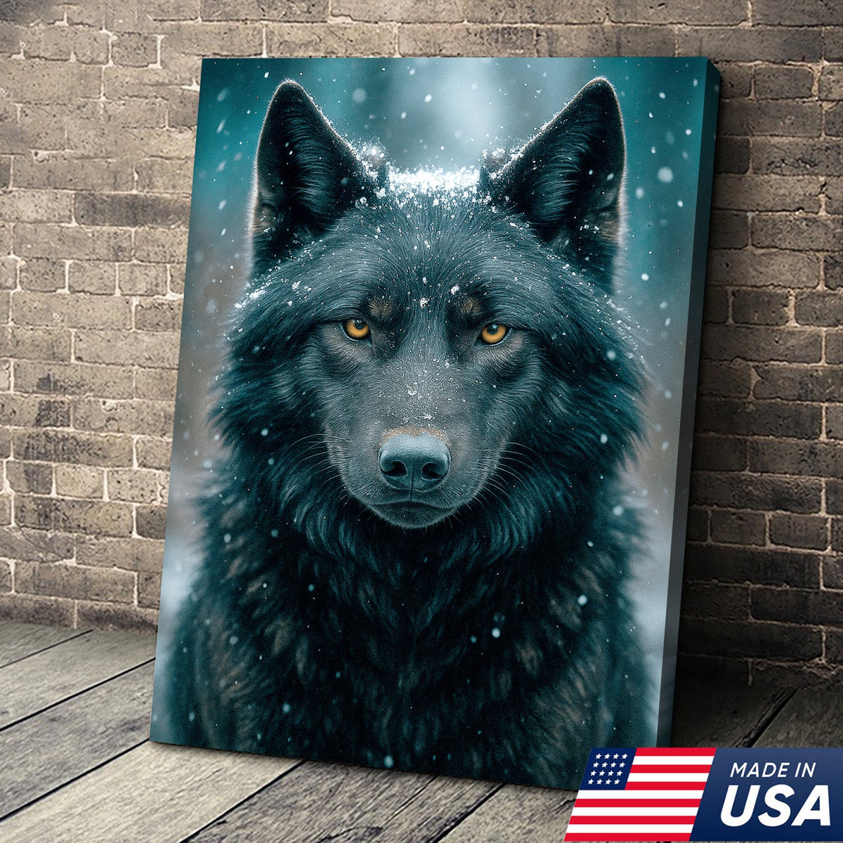 Black Wolf Canvas Wall Art – Rustic Cabin Décor for Hunters, Lodge & Man Cave