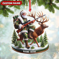 Personalized Acrylic Hunter Santa Riding Deer Christmas Ornament - Custom Hunting Gift Decoration