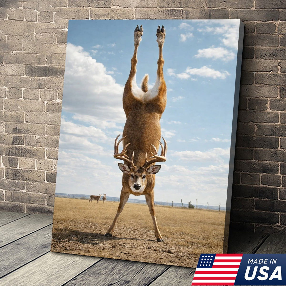 Upside Down Deer Canvas Wall Art, Funny Wildlife Photography Print