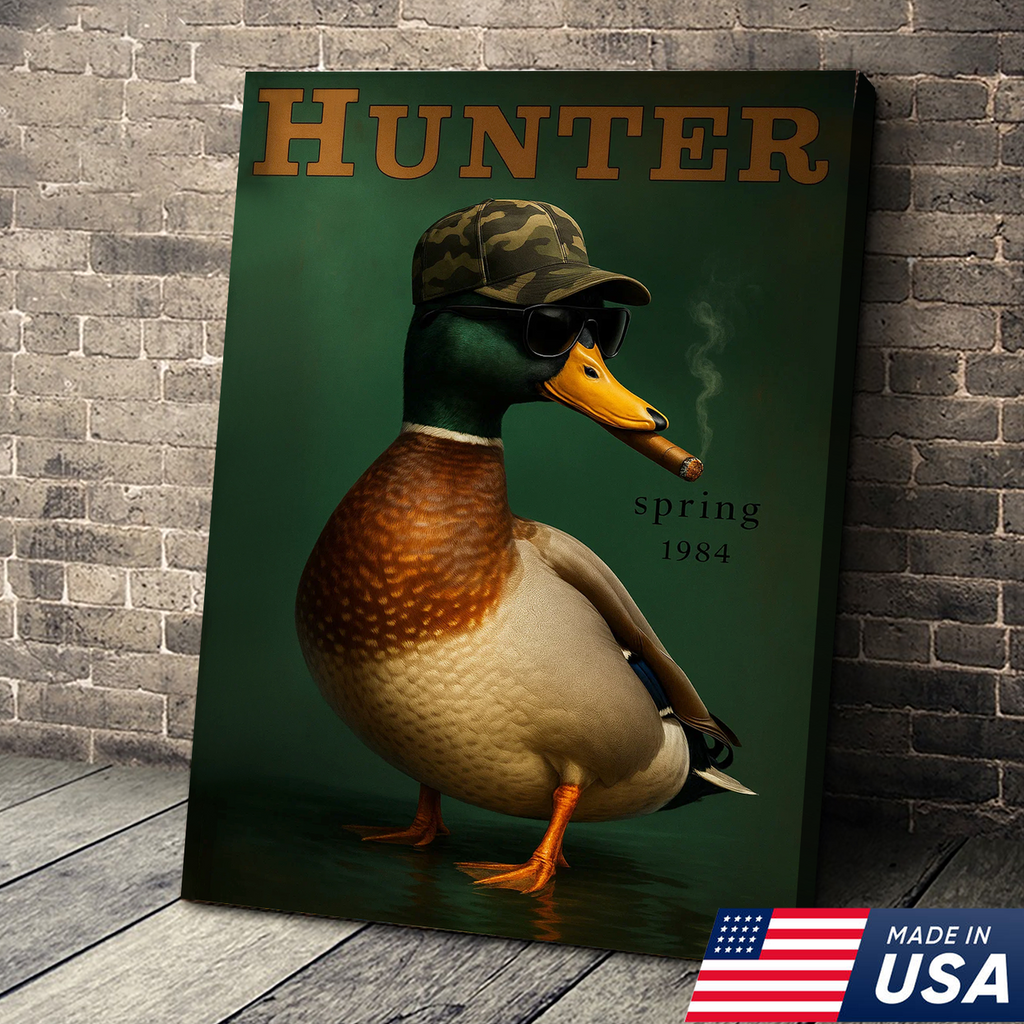 Funny Mallard Duck Canvas Wall Art – Cool Hunter Decor, Rustic Wildlife Artwork