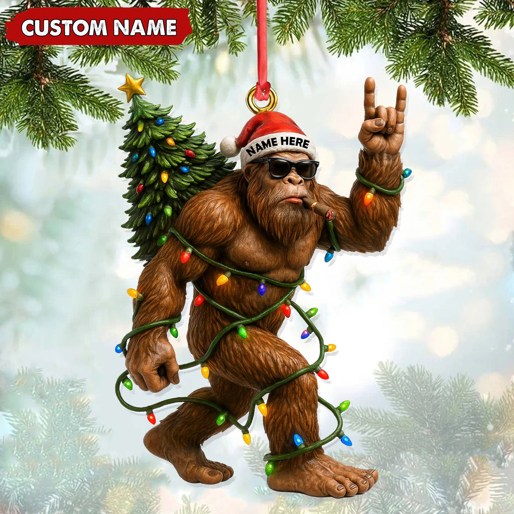 Personalized Bigfoot Christmas Ornament, Custom Name Funny Holiday Gift for Hunters