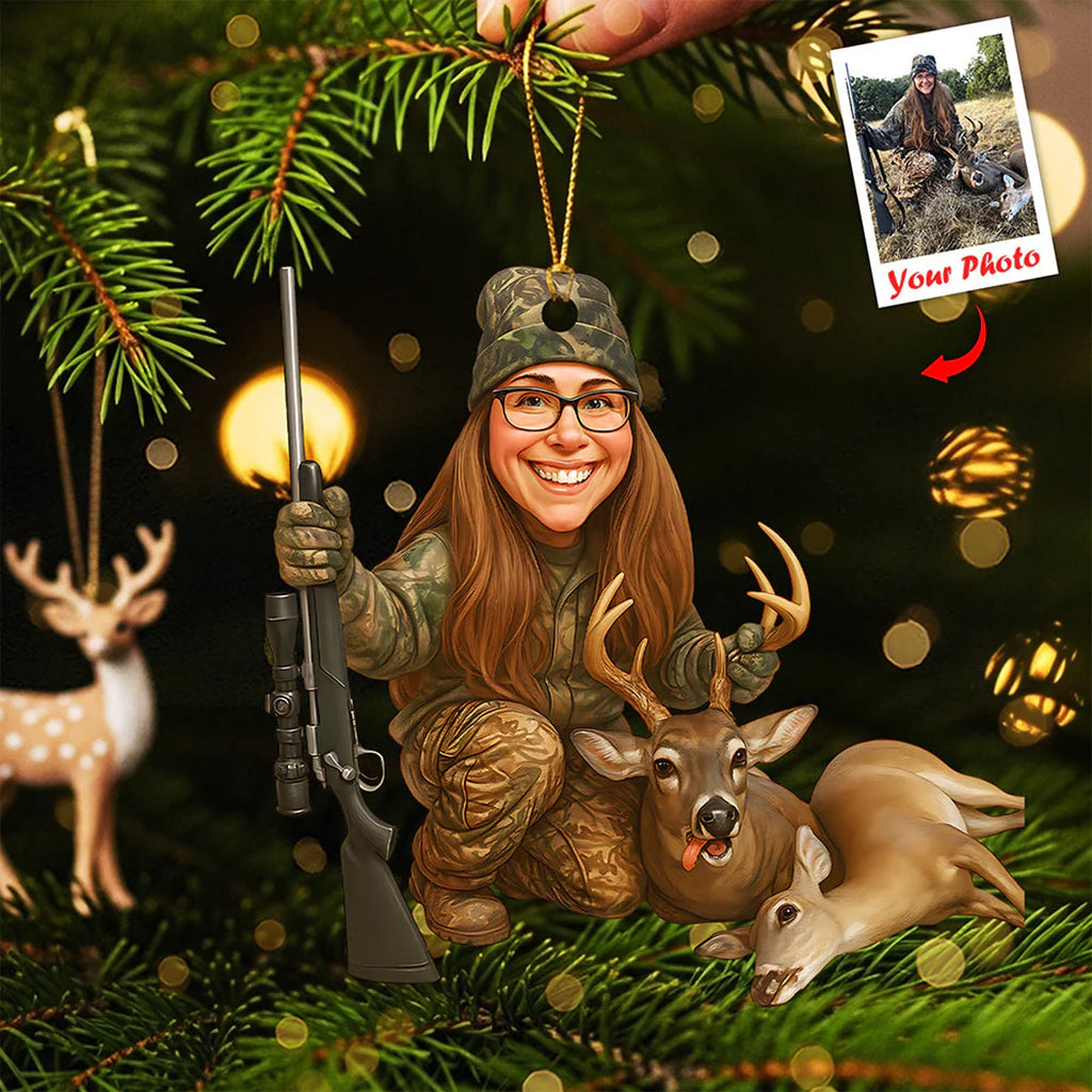 Personalized Hunting Acrylic Christmas Ornament – Custom Photo Caricature Gift For Hunters