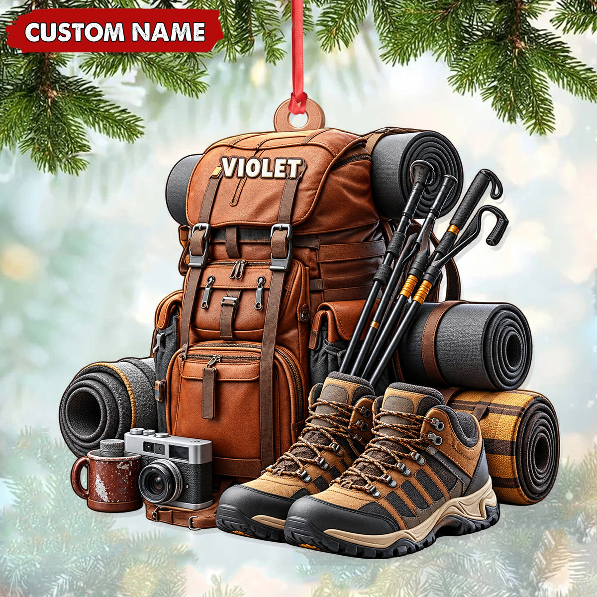 Personalized Hiking Christmas Ornament Custom Name Adventure Keepsake