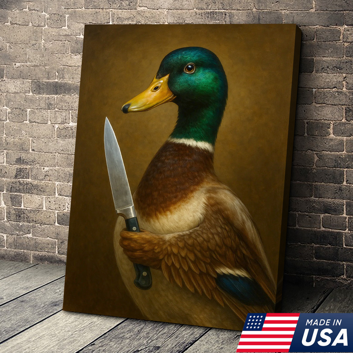 Funny Duck Chef Canvas Wall Art, Mallard Portrait for Kitchen Decor