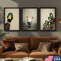 Funny Duck Wall Art Canvas Set, Whimsical Mallard Animal Triptych Print