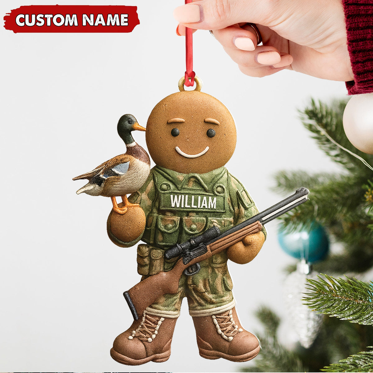 Personalized Hunter Gingerbread Christmas Ornament – Funny Acrylic Holiday Decor Gift