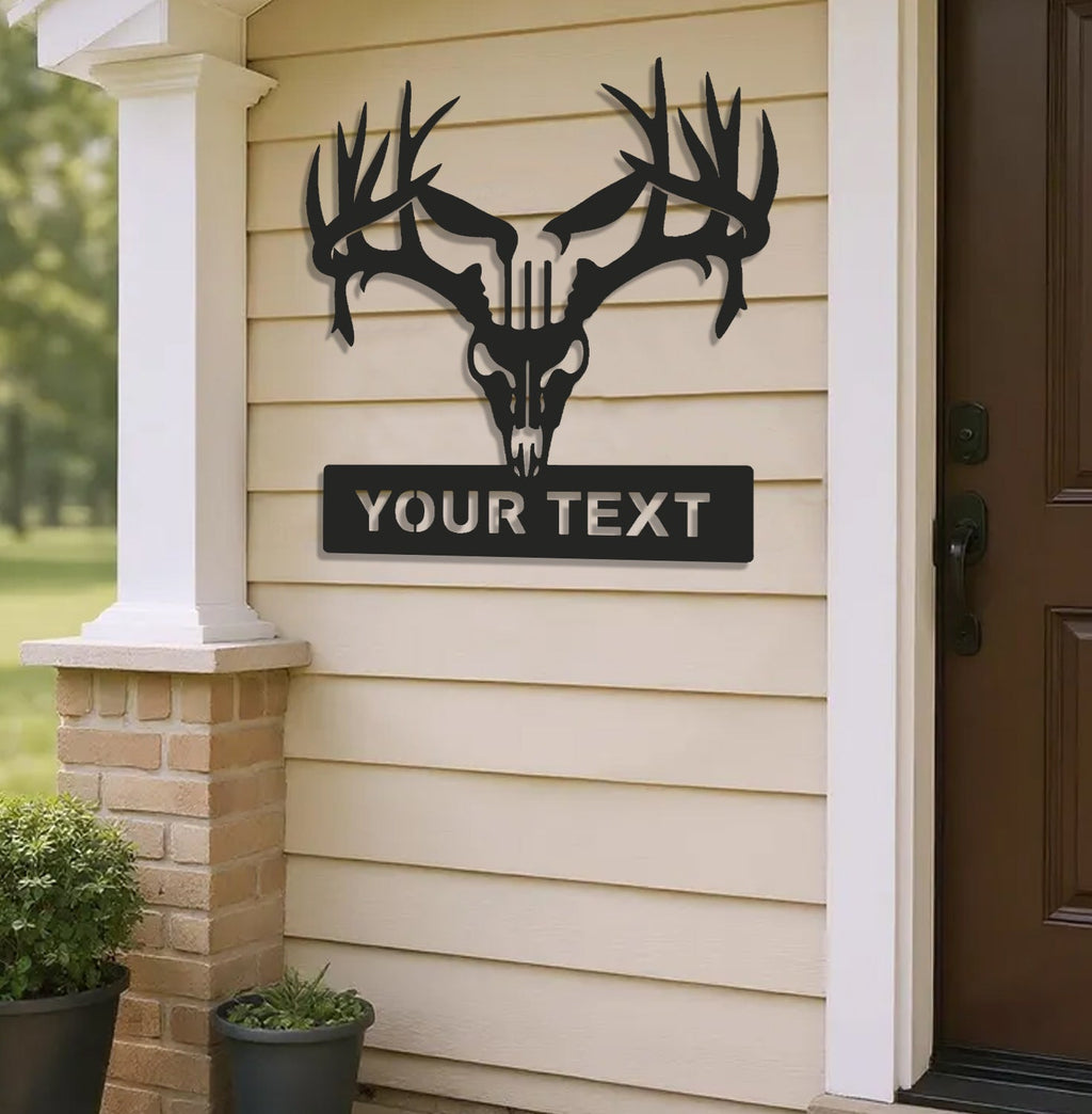 Personalized Deer Skull Metal Sign WITH LED/WITHOUT LED – Rustic Hunting Cabin Wall Decor