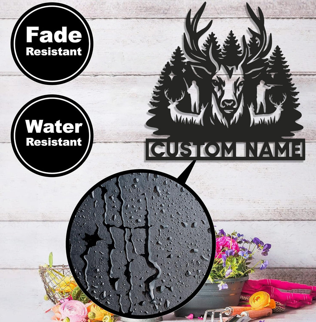 Personalized Deer Hunting Metal Sign WITH LED/WITHOUT LED – Rustic Cabin Wall Decor