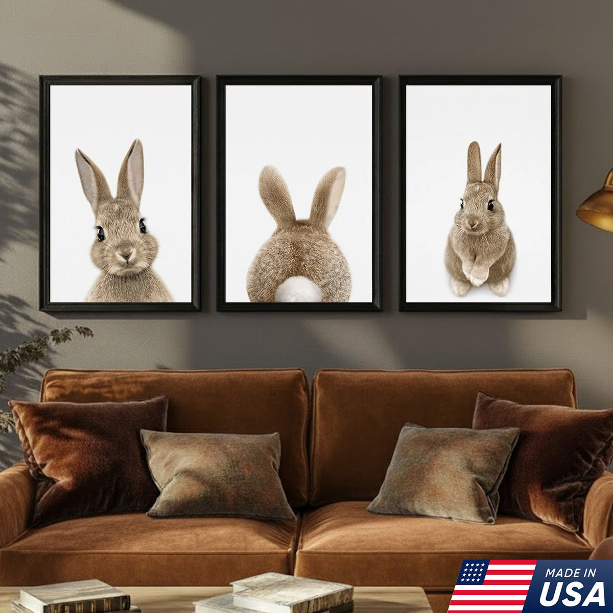 Cute Bunny Trio Wall Art Canvas Set, Minimalist Animal Nursery Illustration