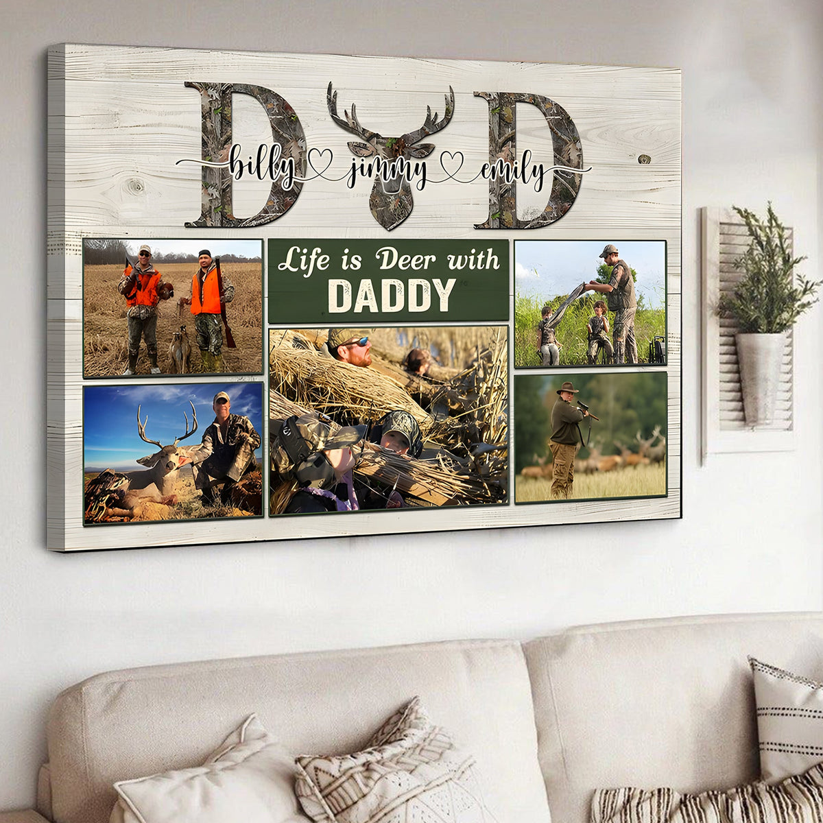 Personalized Hunting Dad Canvas – Life is Deer with Daddy Custom Photo Gift for Dad